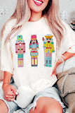 White Chenille Nutcracker Doll Graphic Christmas Fashion Tee
