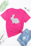 Rose Red Glitter Easter Bunny Graphic Crew Neck Tee