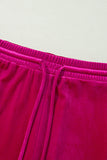 Rose Red Solid Velvet Ruffled Two Piece Pants Set