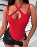 Criss Cross Asymmetrical Neck Bodysuit