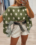 Floral Print Off the Shoulder Short Sleeve Versatile Blouse with Bandeau Top