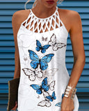 Butterfly Print Hollow Out Casual Dress