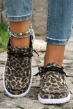 Coffee Lace-up Decor Leopard Canvas Shoes