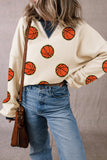 White GAME DAY Basketball Pattern Color Block Oversized Sweatshirt