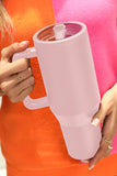 Light Pink Frosted Stainless Handle Large Vacuum Cup with Straw 40oz