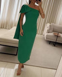 Skew Neck Sleeveless Bowknot Design Maxi Bodycon Evening Dress