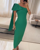 Skew Neck Sleeveless Bowknot Design Maxi Bodycon Evening Dress