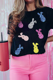 Black Sequin Bunny Doll Graphic Easter Day T Shirt