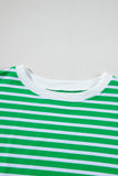 Dark Green Striped Cap Sleeve Tee and Shorts Set