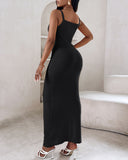 Spaghetti Strap U Neck Casual Maxi Dresses Slim Fit Cami Dress Party Club Bodycon Dress