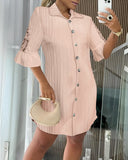 Side Drawstring Buttoned Lace Patch Shirt Dress