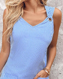 Striped Eyelet Pocket Design Casual Dress