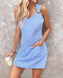 Striped Eyelet Pocket Design Casual Dress