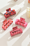 Fiery Red Heart Print Hollow Out Square Hair Claw Clip