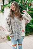 Purple Boho Floral Bishop Sleeve Button Up Loose Shirt