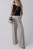 Medium Grey Central Seam Wide Leg High Waist Knit Casual Pants