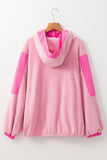 Pink Colorblock Patchwork Half Zip Oversized Sherpa Hoodie