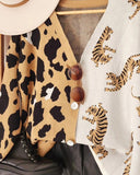 Colorblock Leopard Tiger Pattern V Neck Button Down Knit Cardigan