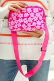 Rose Red Flower Print Wide Belt Buckle Zipper Crossbody Bag