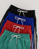 Striped Side Zipper Design Drawstring Wide Leg Casual Pants