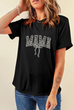 Black Bowknot MAMA Embroidered Crewneck Mothers Day T Shirt