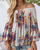 Floral Print Shirred Round Neck Top
