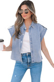 Dusk Blue Denim Pinup Folded Cap Sleeve Shirt