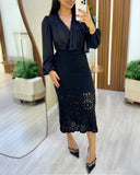 Casual Hollow out Crochet Mid Calf Skirt