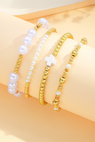 Gold Pearl Plated Alloy Multi Layer Stretch Bracelet