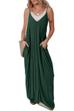 Duffel Green Spaghetti Straps Pocketed Slouchy Maxi Dress