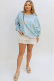 Beau Blue Sequined Bowknot Drop Shoulder Oversized Sweatshirt