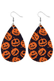 Orange Halloween Pumpkin Face Printed Waterdrop Shape Hook Earrings