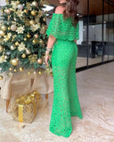 2 Piece Floral Pattern Off the Shoulder Batwing Sleeve Hollow out Top Straight Leg Pants Elegant Pants Set