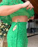 2 Piece Floral Pattern Off the Shoulder Batwing Sleeve Hollow out Top Straight Leg Pants Elegant Pants Set