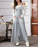 Contrast Paneled Wide Leg Suspender Jumpsuit