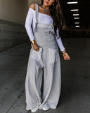 Contrast Paneled Wide Leg Suspender Jumpsuit