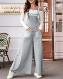 Contrast Paneled Wide Leg Suspender Jumpsuit