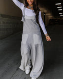 Contrast Paneled Wide Leg Suspender Jumpsuit
