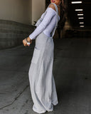 Contrast Paneled Wide Leg Suspender Jumpsuit
