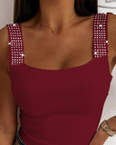 Rhinestone Embellished Thick Strap Tank Top