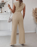 Sleeveless Wide Leg Jumpsuit High Waist Belted Elegant One Piece Outfit