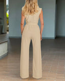 Sleeveless Wide Leg Jumpsuit High Waist Belted Elegant One Piece Outfit