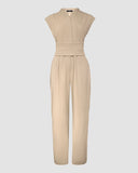 Sleeveless Wide Leg Jumpsuit High Waist Belted Elegant One Piece Outfit