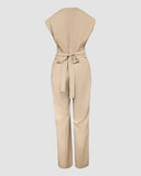 Sleeveless Wide Leg Jumpsuit High Waist Belted Elegant One Piece Outfit