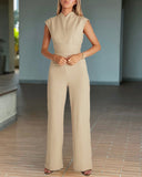 Sleeveless Wide Leg Jumpsuit High Waist Belted Elegant One Piece Outfit