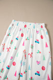 White Christmas Print Lapel Shirt and Pants Sleepwear