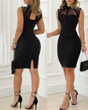 Glitter Contrast Lace Party Dress