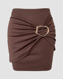 Solid Color Jewelry Button Casual Ruched Shorts