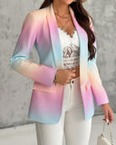 Ombre Lapel Neck Long Sleeve Flap Detail Blazer