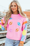Pink Rugby Football Patchwork Color Block Game Day T Shirt